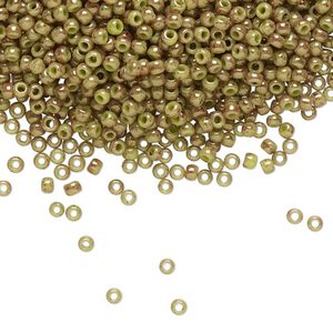 Seed bead, TOHO BEADS&reg;, glass, pkg/7.5g, #11 round, opaque marbled avocado and pink (TR-11-1209).