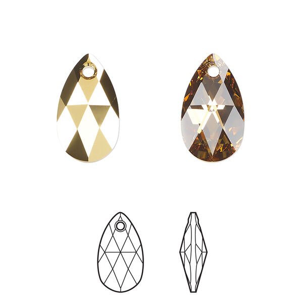 Drop 1pkg144 crystal aurum, Swarovski&reg;, 16mm pendant faceted pear 6106 image number 0