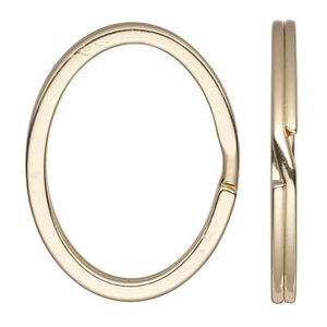 Key ring 1pkg100 gold-finished, 37x28mm flat oval, 28x22mm inside diameter / steel