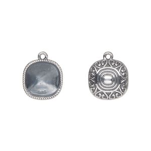 Drop, Almost Instant Jewelry&reg;, antiqued sterling silver, 12mm rounded square with 10mm cushion setting and decorative back with rope rim. Sold individually.