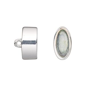 Cord end glue-in 1pkg2 "pewter", 16x9mm oval / 13.5x6.5mm inside diameter, silver-finished