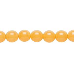 Bead, Czech dipped d&eacute;cor glass druk, tangerine, 8mm round. Sold per 15-1/2" to 16" strand.
