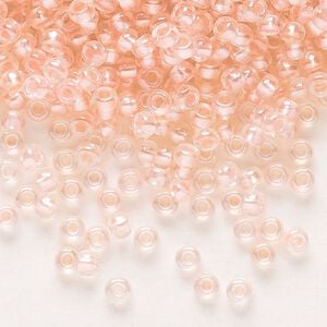 Seed bead, Preciosa Ornela Czech glass, pkg/50g, #8 rocaille, translucent color-lined luster pastel pink, (382PP).