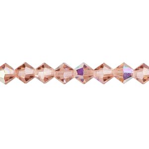 Bead 144pk rose peach AB, Preciosa Czech crystal 6mm bicone