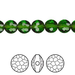 Bead 4pk fern green, Crystal Passions&reg; 8mm puffed round 5034
