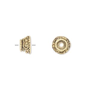 Bead 1pkg12 gold-finished "pewter", 9x6mm fancy cone, antique