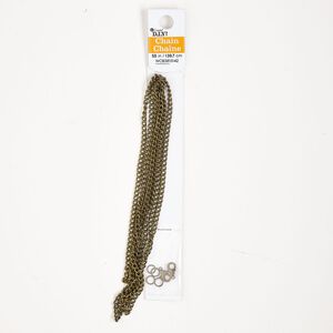 Chain and finding assortment, gold- and antique gold-finished "pewter" (zinc-based alloy) and steel, mixed sizes and shapes. Sold per pkg of 7.