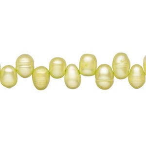 Freshwater pearl 1pkg1, top-drilled rice, 15.5-16 inch chartreuse 7x5mm-11x6mm cultured