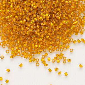 Seed bead, Delica&reg; 1pkg50g glass, #11 round, translucent semi-matte silver-lined orange / outside dyed (DB-0681)