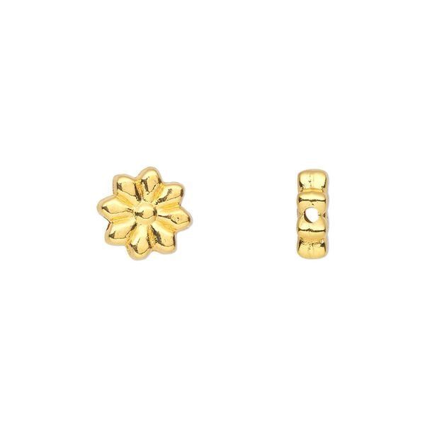 Bead 1pkg50 gold-finished "pewter", 9mm flat flower image number 0