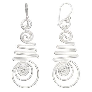 Earring, Create Compliments&reg;, sterling silver, 50x15mm-64x20mm fancy wirework. Sold per pair.
