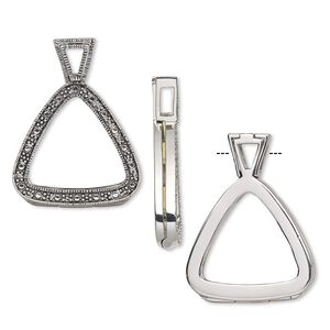 Pendant, Almost Instant Jewelry&reg;, antique silver-plated brass and crystal, 37.5x29mm single-sided hinged triangle with 23mm triangle setting. Sold individually.