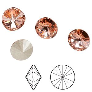 Chaton 4pk rose peach foil back, Crystal Passions&reg; 12mm rivoli 1122