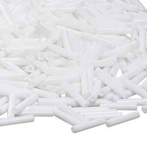 Bead, Miyuki, bugle bead, glass, pkg/50 g, 12x2.4mm center-drilled, opaque white, (RBU-402).