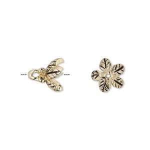 Bead cap, antique gold-finished bronze, 10x10mm leaf, fits 8-10mm bead. Sold individually.