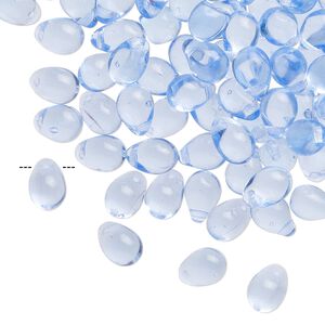 Bead, Czech pressed glass, translucent light blue, 7x5mm top-drilled teardrop. Sold per 1-ounce pkg, approximately 130 beads.