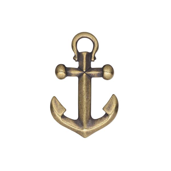 Charm, TierraCast&reg;, antique brass-plated pewter (tin-based alloy), 22x18mm 3D anchor. Sold individually. image number 0
