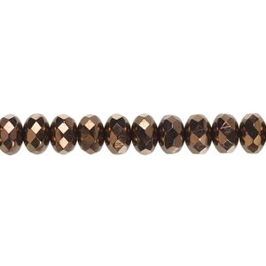 Bead, Czech fire-polished glass, opaque bronze, 7x5mm faceted rondelle. Sold per 15-1/2" to 16" strand.