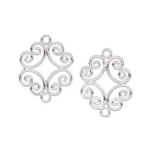 Link, sterling silver, 19x15mm double-sided fancy. Sold per pkg of 2.