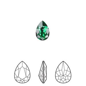Fancy stone 2pk majestic green foil back, Crystal Passions&reg; 10x7mm pear 4320
