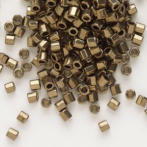 Seed bead, Delica&reg;, glass, pkg/50g, #8 cut, opaque metallic dark bronze (DBLC-0022).