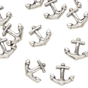 Bead 1pkg20 silver-finished "pewter", 12x11mm anchor, antique