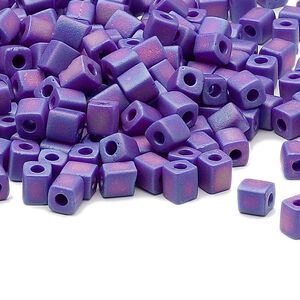 Seed bead, Miyuki, glass, pkg/250g, 3.5-3.7mm square, opaque frosted rainbow cobalt blue (SB-414FR).