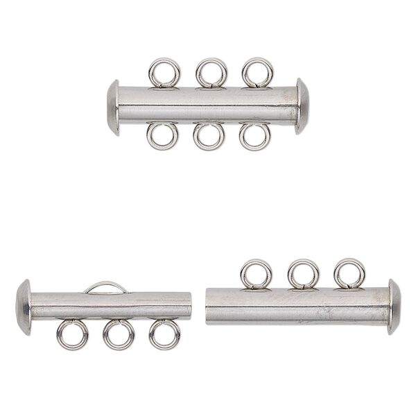 Clasp slide lock 1pkg10, 21x6mm tube, stainless steel 3-strand image number 0