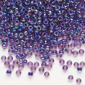 Seed bead, Miyuki, glass, pkg/50g, #8 rocaille, translucent purple-lined rainbow amethyst (RR-356).