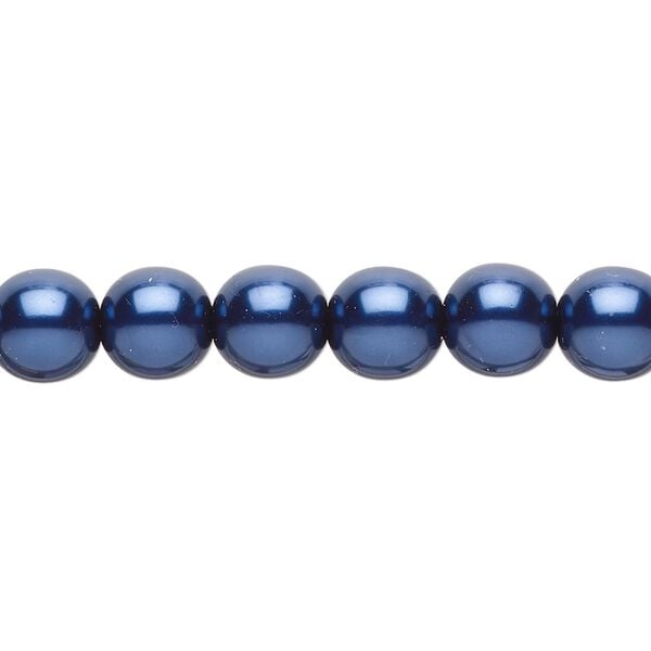 Bead, Czech pearl-coated glass druk, dark blue, 8mm round. Sold per 15-1/2" to 16" strand. image number 0