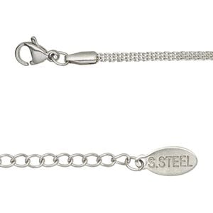 Chain 1pkg1 flat, 1.5mm / lobster claw clasp, stainless steel 16 inch
