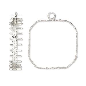 Drop, silver-finished brass, 25mm square with open back and decorative trim with 23mm square setting. Sold per pkg of 4.