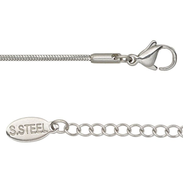 Chain 1pkg1 snake, 1.5mm square / lobster claw clasp, stainless steel 18 inch image number 0