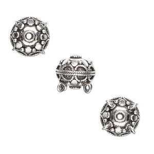 Bead 1pkg1 sterling silver, 13x11mm round / filigree