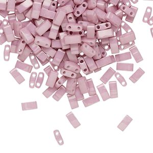 Seed bead, TILA&reg;, glass, pkg/250g, 5x2.3mm half tila rectangle, opaque luster rose, (HTL-599).