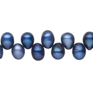 Freshwater pearl 1pkg1, top-drilled rice, 15 inch dark blue 7x6mm-9x7mm cultured