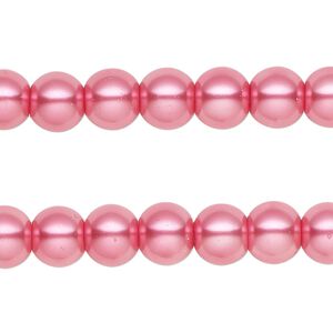Bead, glass pearl, strawberry, 7-8mm round. Sold per pkg of (2) 15-inch strands, approximately 100 beads.