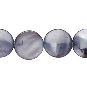 Mother-of-pearl shell 1pkg1, puffed flat round bead 15 inch dark steel blue 14-15mm