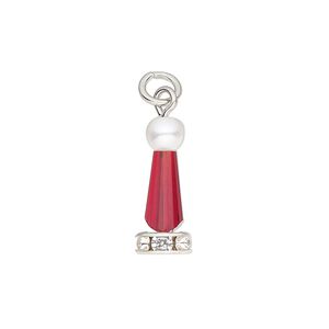 Component, glass and acrylic, red / white / clear, 20x7mm Santa hat. Sold per pkg of 6.