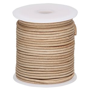 Cord, leather, natural, 2mm round. Sold per 25-yard spool.