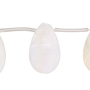 Mother-of-pearl shell 1pkg1, top-drilled flat teardrop bead 13 inch white 25x6mm-25x10mm