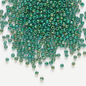 Seed bead, Dyna-Mites&trade;, glass, 1pkg1/2kg, #11 round, opaque rainbow pine green (774R 11/0 RR)