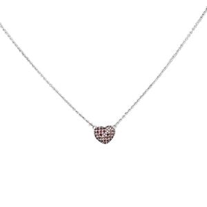 Necklace, glass with rhodium-plated brass, red, 8x8mm pav&eacute; heart, 16 inches with lobster claw clasp. Sold individually.