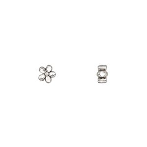 Bead 1pkg100 silver-plated "pewter", 5.5x3mm flower / 2sided, antique