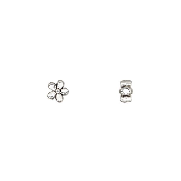 Bead 1pkg100 silver-plated "pewter", 5.5x3mm flower / 2sided, antique image number 0