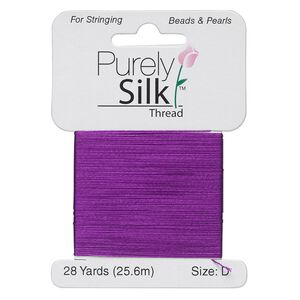 Thread, Purely Silk&trade;, 3-ply, plum, size D. Sold per 28-yard card.
