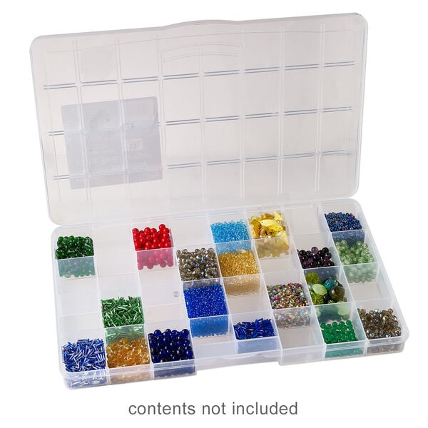 Organizer box, The Beadery&reg;, 1pkg1, plastic, clear, 13-1/4 x 8-1/2 x 1-1/3 inches with 32 fixed compartments (2176). image number 1
