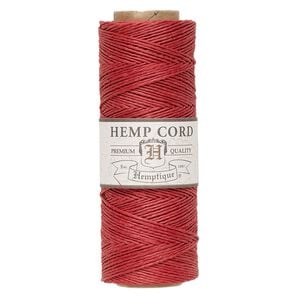 Cord, Hemptique&reg;, polished hemp, red, 0.5mm diameter, 10-pound test. Sold per 205-foot spool.