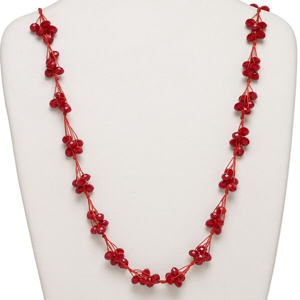 Necklace, glass and nylon cord, red, 8x6mm faceted rondelle, 32-inch continuous loop. Sold individually. image number 0