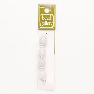 Bead 1pkg4 handblown glass, 11-13mm round / line design, translucent blue / orange / white